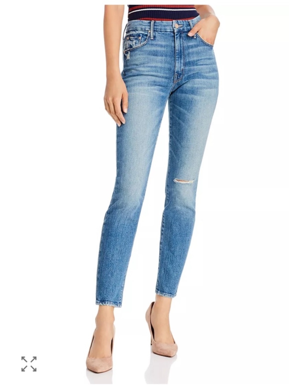 Mother High Waisted Looker casual bohemian blue denim distressed jean size 31